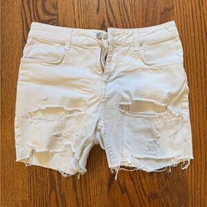 Distressed White Denim Shorts